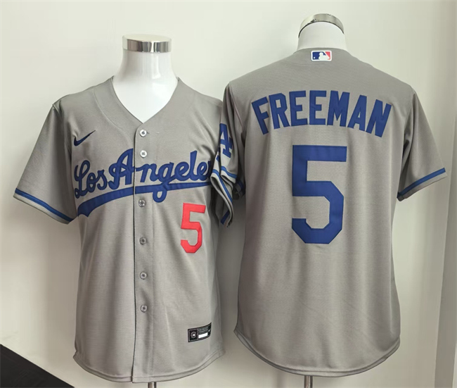 Personalized Men’s Los Angeles Dodgers #5 Freddie Freeman Grey Cool Base Stitched Baseball Jersey