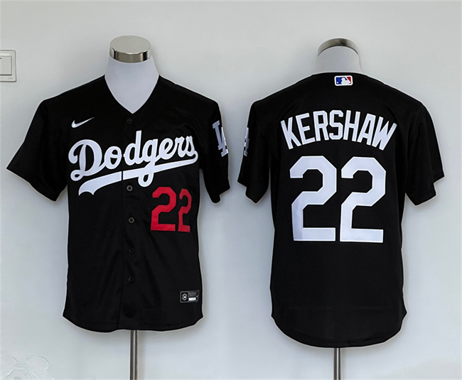 Personalized Men’s Los Angeles Dodgers #22 Clayton Kershaw Black Cool Base Stitched Baseball Jersey