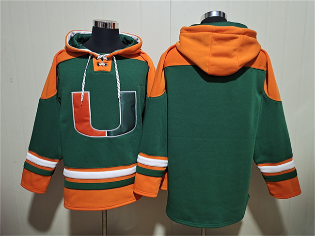 Personalized Men’s Miami Hurricanes Blank Green Ageless Must-Have Lace-Up Pullover Hoodie