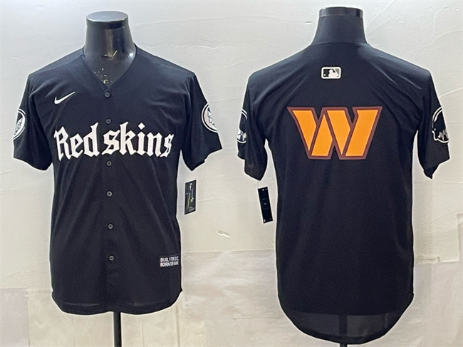 Personalized Men’s Washington Commanders Team Big Logo Black ‘Gothic Capitol Shadows Edition’ Limited Stitched Baseball Jersey