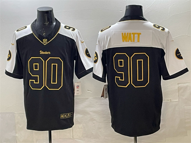 Personalized Men’s Pittsburgh Steelers #90 T.J. Watt Black White F.U.S.E. Untouchable Limited Stitched Jersey