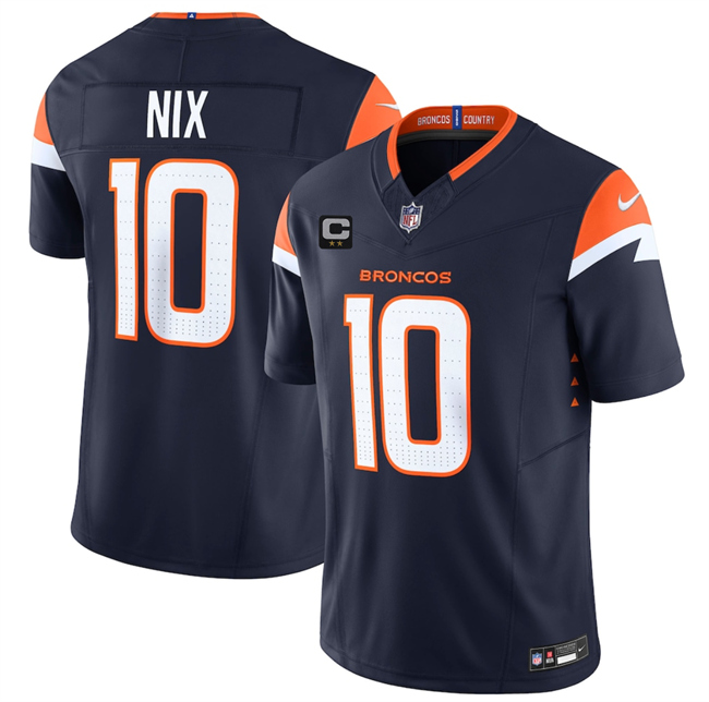 Personalized Men’s Denver Broncos #10 Bo Nix Navy 2025 F.U.S.E. With 2-Star C Patch Limited Stitched Football Jersey