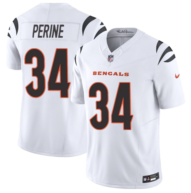 Personalized Men’s Cincinnati Bengals #34 Samaje Perine White 2025 F.U.S.E. Untouchable Limited Stitched Football Jersey