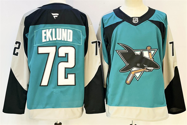 Personalized Men’s San Jose Sharks #72 William Eklund Teal 2025 Alternate Stitched Hockey Jersey