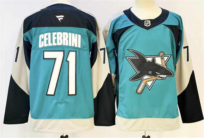Personalized Men’s San Jose Sharks #71 Macklin Celebrini Teal 2025 Alternate Stitched Hockey Jersey