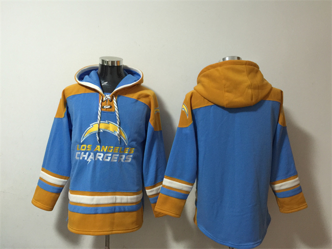 Personalized Men’s Los Angeles Chargers Blank Blue Ageless Must-Have Lace-Up Pullover Hoodie