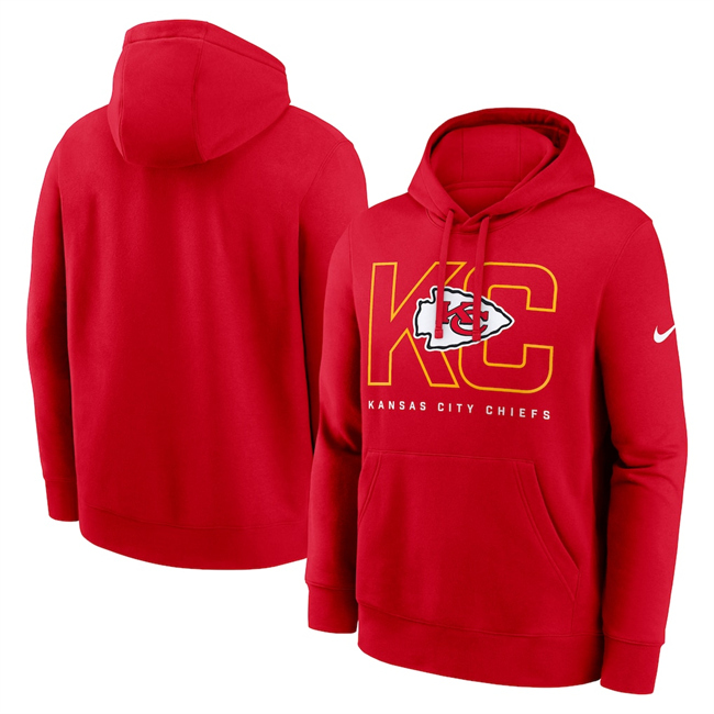 Personalized Men’s Kansas City Chiefs Red Busted Play Club Fleece Pullover Hoodie