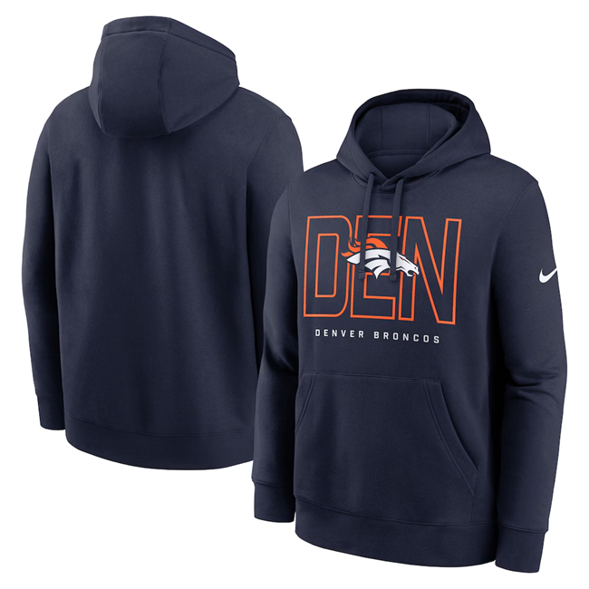 Personalized Men’s Denver Broncos Navy Busted Play Club Fleece Pullover Hoodie