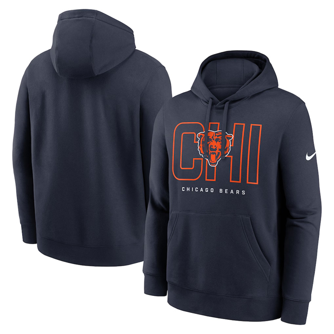 Personalized Men’s Chicago Bears Navy Busted Play Club Fleece Pullover Hoodie