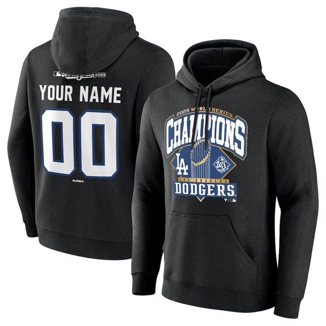 Personalized Men’s Los Angeles Dodgers Black 2025 World Series Champions Black Name & Number Hoodie