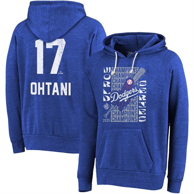 Personalized Men’s Los Angeles Dodgers #17 Shohei Ohtani Royal 2025 World Series Champions Name & Number Tri-Blend Hoodie