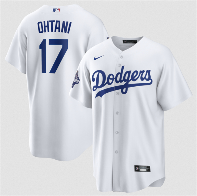 Personalized Men’s Los Angeles Dodgers #17 Shohei Ohtani White 2025 World Series Champions Patch Cool Base Stitched Baseball Jersey