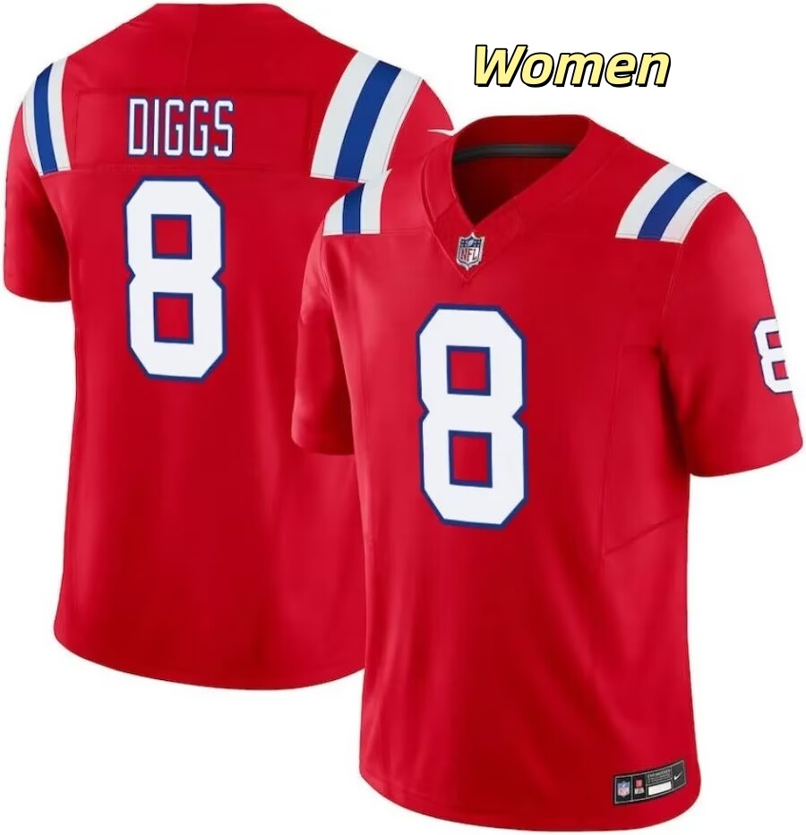 Personalized Women New England Patriots #8 Stefon Diggs Red 2025 Limited Jersey