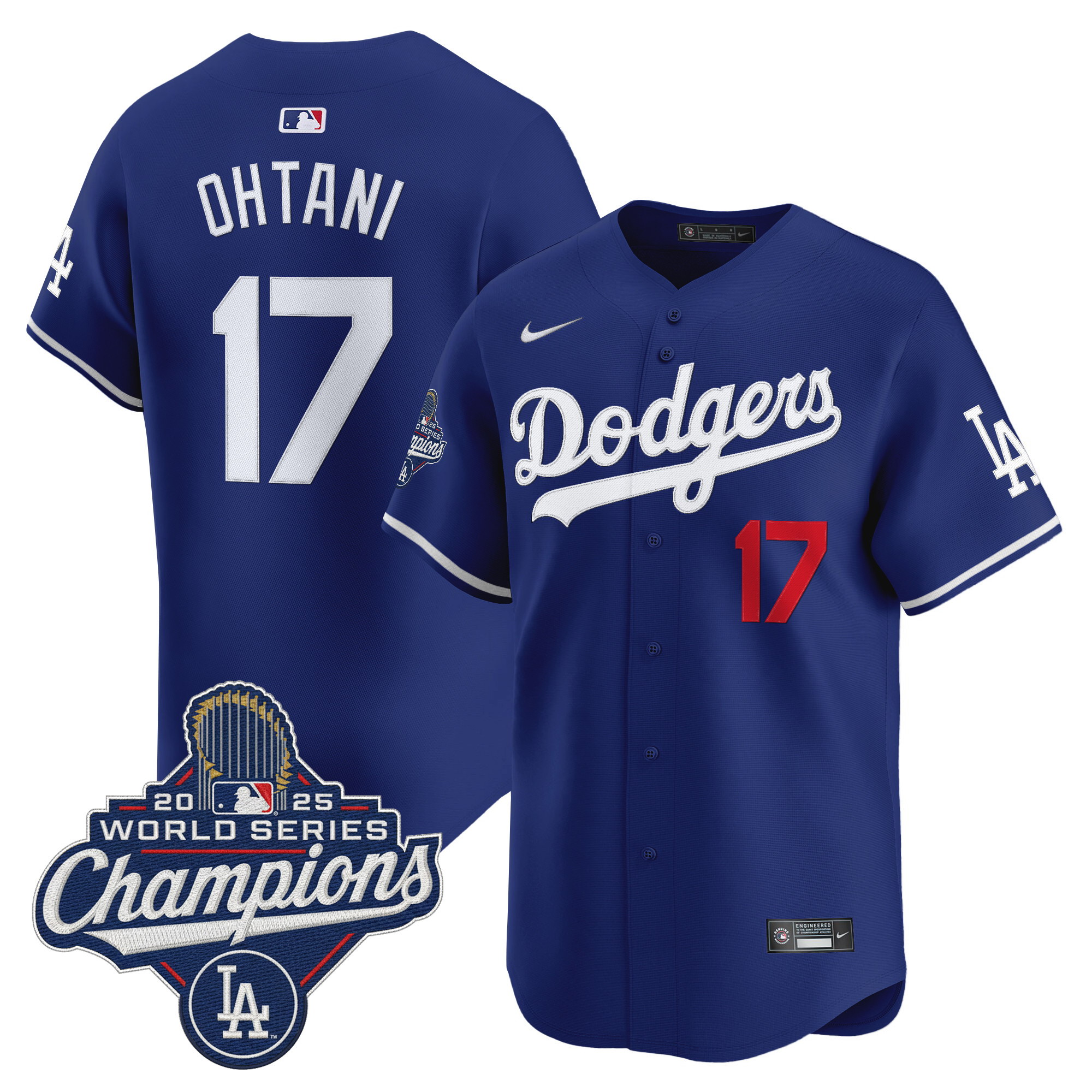 Personalized Men’s Los Angeles Dodgers #17 Shohei Ohtani Blue 2025 World Series Champions Stitched Baseball Jersey