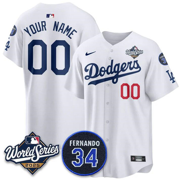 Personalized Men’s Los Angeles Dodgers Active Player White 2025 World Series With No.34 Patch Home Limited Stitched Baseball Jersey
