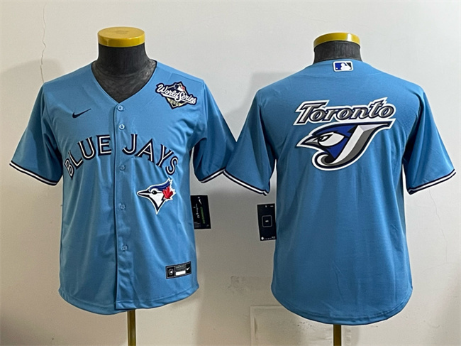 Personalized Youth Toronto Blue Jays Team Big Logo Blue 2025 World Series Cool Base Stitched Baseball Jersey