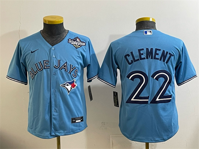 Personalized Youth Toronto Blue Jays #22 Ernie Clement Blue 2025 World Series Cool Base Stitched Baseball Jersey