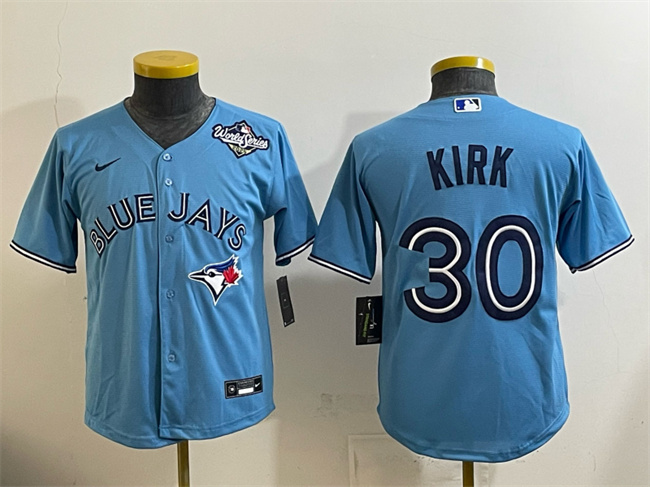 Personalized Youth Toronto Blue Jays #30 Alejandro Kirk Blue 2025 World Series Cool Base Stitched Baseball Jersey
