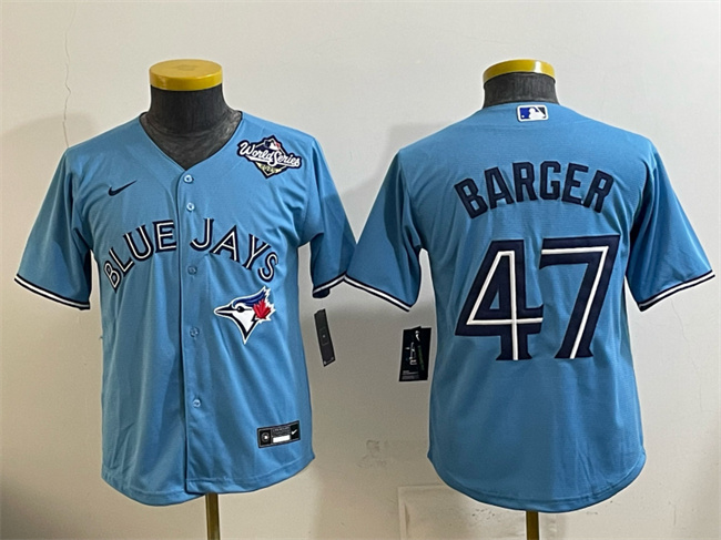 Personalized Youth Toronto Blue Jays #47 Addison Barger Blue 2025 World Series Cool Base Stitched Baseball Jersey
