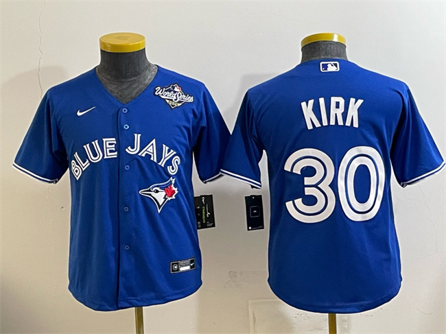 Personalized Youth Toronto Blue Jays #30 Alejandro Kirk Royal 2025 World Series Cool Base Stitched Baseball Jersey