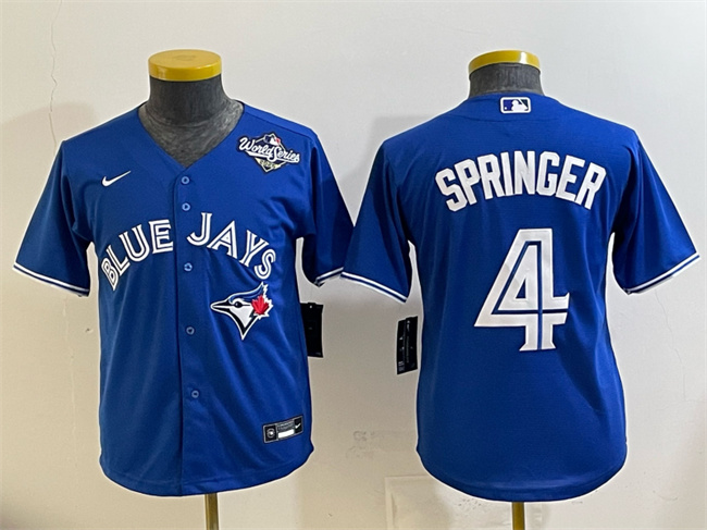 Personalized Youth Toronto Blue Jays #4 George Springer Royal 2025 World Series Cool Base Stitched Baseball Jersey
