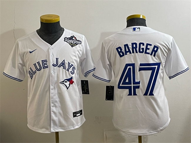 Personalized Youth Toronto Blue Jays #47 Addison Barger White 2025 World Series Cool Base Stitched Baseball Jersey
