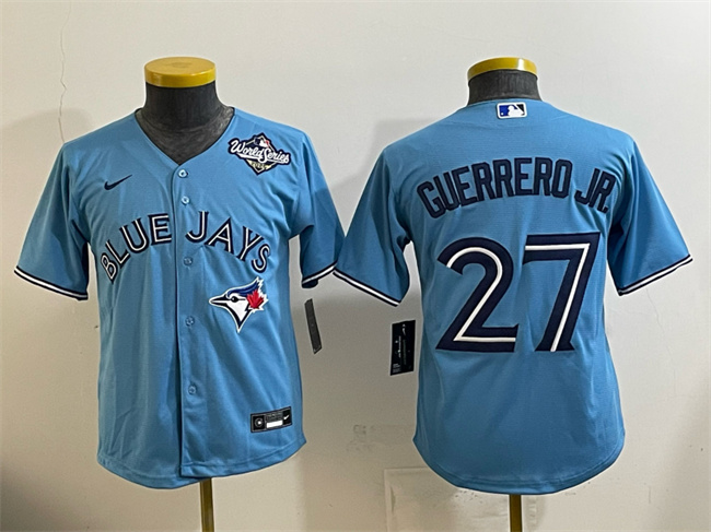 Personalized Youth Toronto Blue Jays #27 Vladimir Guerrero Jr. Blue 2025 World Series Cool Base Stitched Baseball Jersey