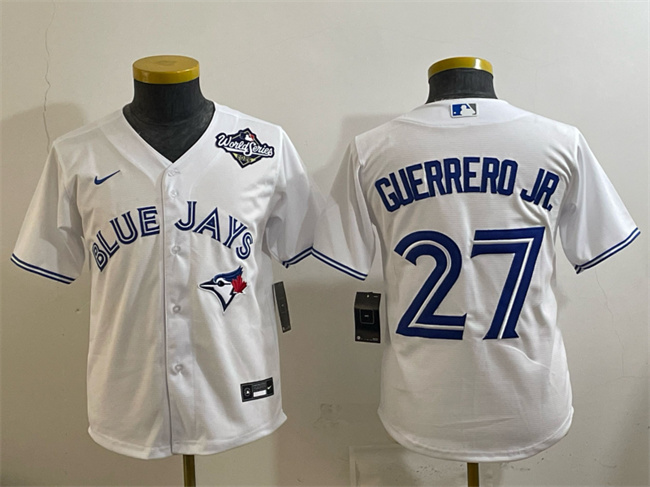 Personalized Youth Toronto Blue Jays #27 Vladimir Guerrero Jr. White 2025 World Series Cool Base Stitched Baseball Jersey