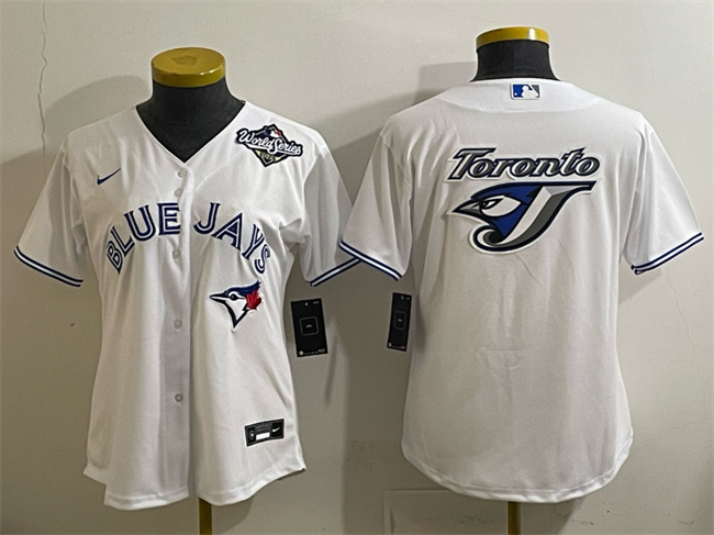 Personalized Women’s Toronto Blue Jays Team Big Logo White 2025 World Series Cool Base Stitched Baseball Jersey(Run Small)
