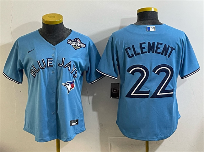 Personalized Women’s Toronto Blue Jays #22 Ernie Clement Blue 2025 World Series Cool Base Stitched Baseball Jersey(Run Small)