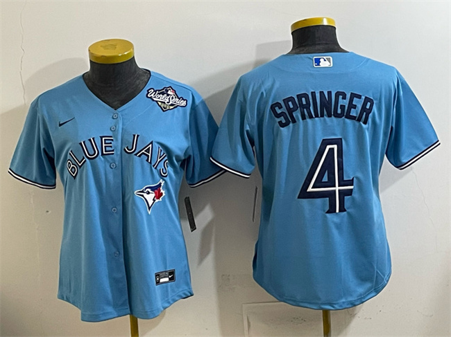 Personalized Women’s Toronto Blue Jays #4 George Springer Blue 2025 World Series Cool Base Stitched Baseball Jersey(Run Small)
