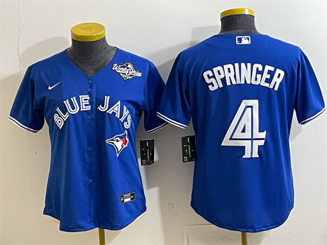 Personalized Women’s Toronto Blue Jays #4 George Springer Royal 2025 World Series Cool Base Stitched Baseball Jersey(Run Small)