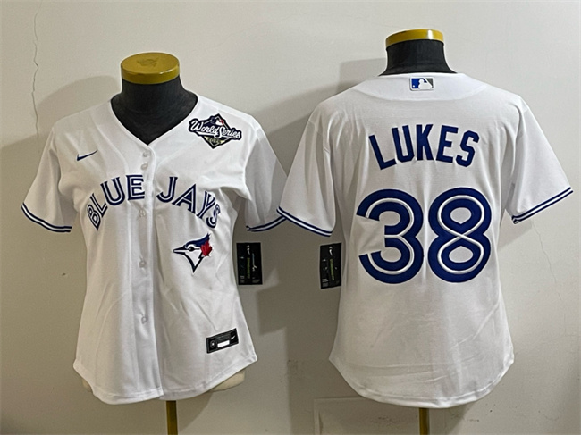 Personalized Women’s Toronto Blue Jays #38 Nathan Lukes White 2025 World Series Home Cool Base Stitched Baseball Jersey(Run Small)