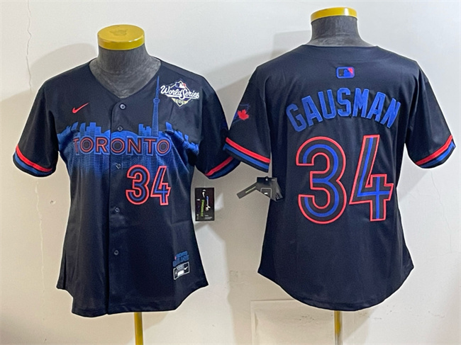 Personalized Women’s Toronto Blue Jays #34 Kevin Gausman Navy 2025 World Series City Connect Limited Stitched Baseball Jersey(Run Small)
