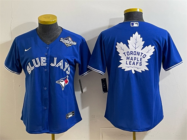 Personalized Women’s Toronto Blue Jays & Leafs Royal 2025 World Series With White Leafs Logo Cool Base Stitched Baseball Jersey(Run Small)