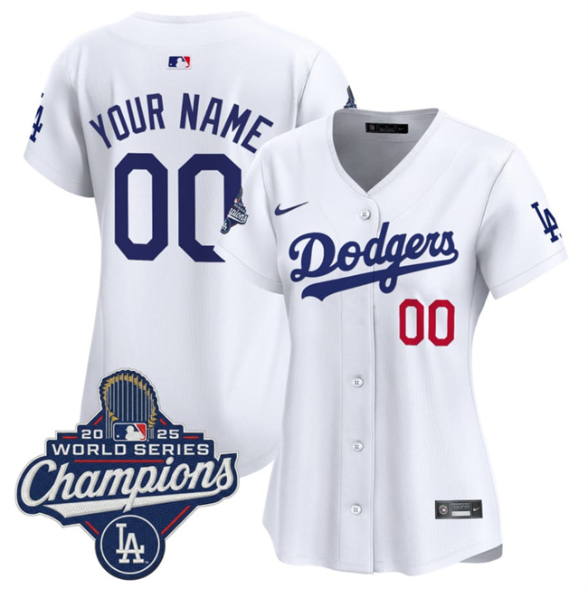 Personalized Women’s Los Angeles Dodgers Active Player White 2025 World Series Champions Home Cool Base Stitched Baseball Jersey(Run Small)