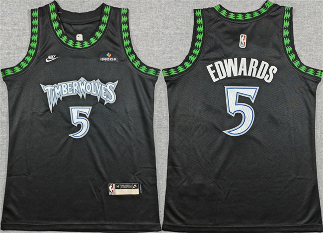 Personalized Youth Minnesota Timberwolves #5 Anthony Edwards Black 2025-26 Classic Edition Stitched Jersey