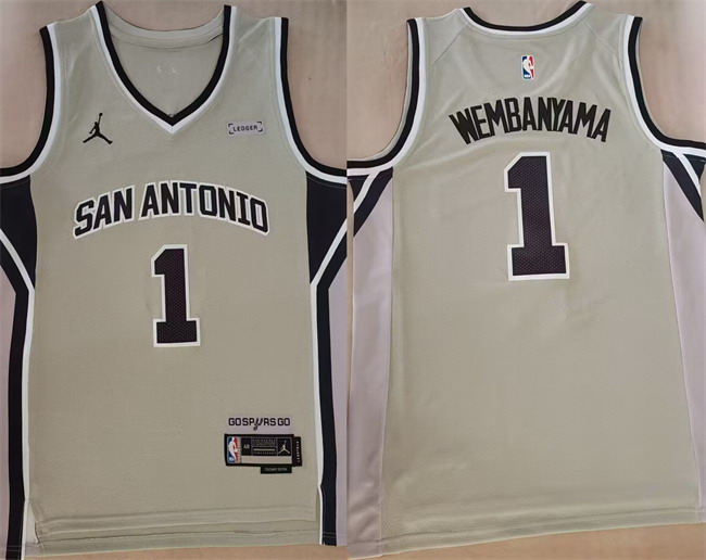 Personalized Men’s San Antonio Spurs #1 Victor Wembanyama Silver 2025-26 Statement Edition Stitched Basketball Jersey