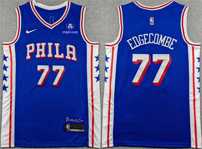 Personalized Men’s Philadelphia 76ers #77 V. J. Edgecombe Royal Icon Edition Stitched Jersey