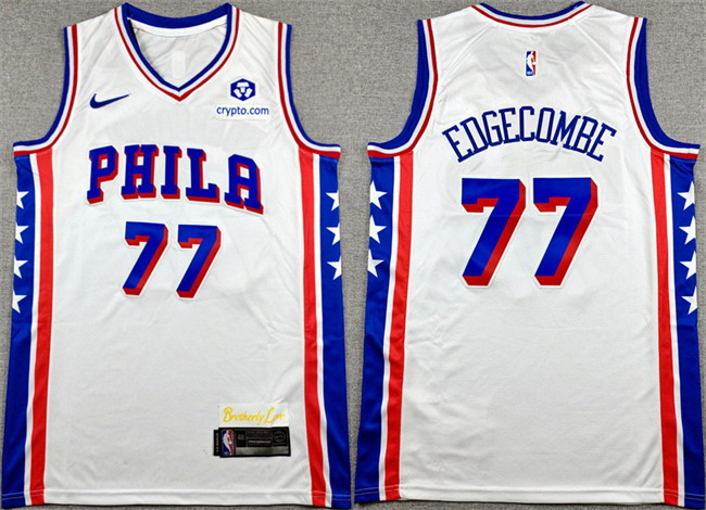Personalized Men’s Philadelphia 76ers #77 V. J. Edgecombe White Association Edition Stitched Stitched Jersey
