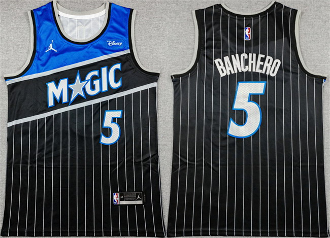 Personalized Men’s Orlando Magic #5 Paolo Banchero Black 2025 Statement Edition Stitched Basketball Jersey