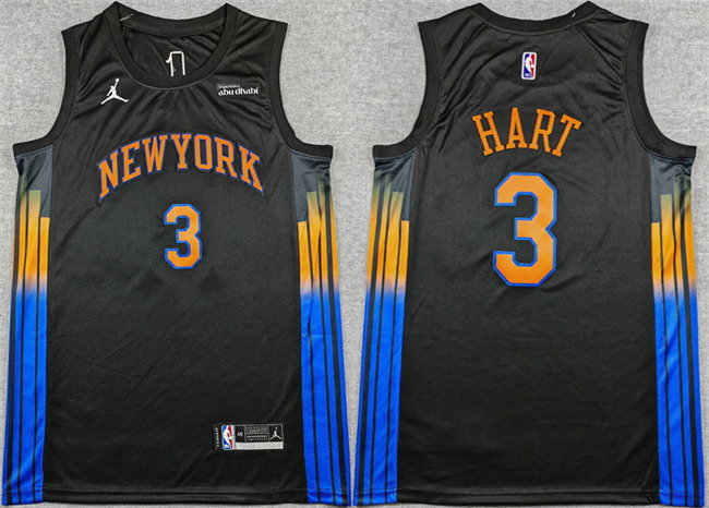 Personalized Men’s New Yok Knicks #3 Josh Hart Black 2025 26 Statement Edition Stitched Basketball Jersey