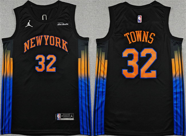Personalized Men’s New Yok Knicks #32 Karl-Anthony Towns Black 2025 26 Statement Edition Stitched Basketball Jersey