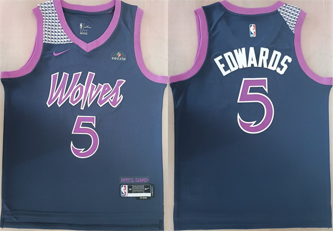 Personalized Men’s Minnesota Timberwolves #5 Anthony Edwards Navy Stitched jersey
