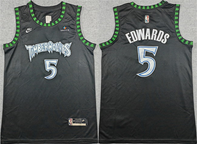 Personalized Men’s Minnesota Timberwolves #5 Anthony Edwards Black 2025-26 Classic Edition Stitched jersey