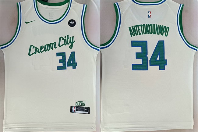 Personalized Men’s Milwaukee Bucks #34 Giannis Antetokounmpo Cream 2024-25 City Edition Stitched Basketball Jersey