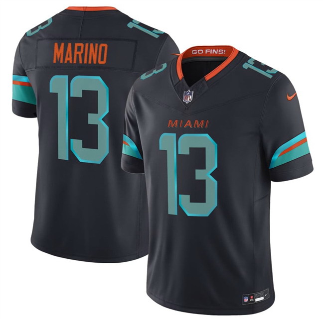 Personalized Youth Miami Dolphins #13 Dan Marino Black 2025 F.U.S.E. Rivalries Limited Stitched Football Jersey
