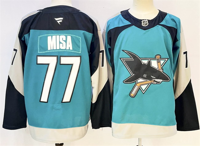 Personalized Men’s San Jose Sharks #77 Michael Misa Teal 2025 Alternate Stitched Hockey Jersey