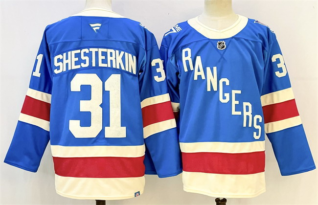 Personalized Men’s New York Rangers #31 Igor Shesterkin Blue 2025 Stitched Hockey Jersey