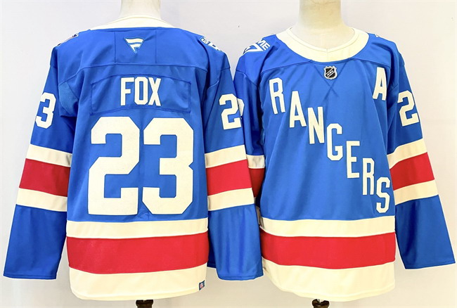 Personalized Men’s New York Rangers #23 Adam Fox Blue With A Patch Stitched Hockey Jersey